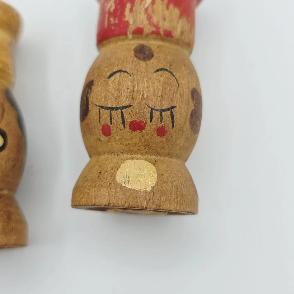 Vintage Wooden Figural Face Salt & Pepper Shakers Mini Hand Painted Pair‎ Decor